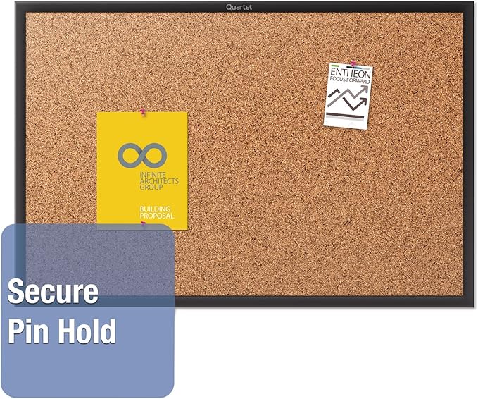 Quartet Cork Bulletin Board 36"W x 24"H Pin Board, Black Aluminum Frame (2303)