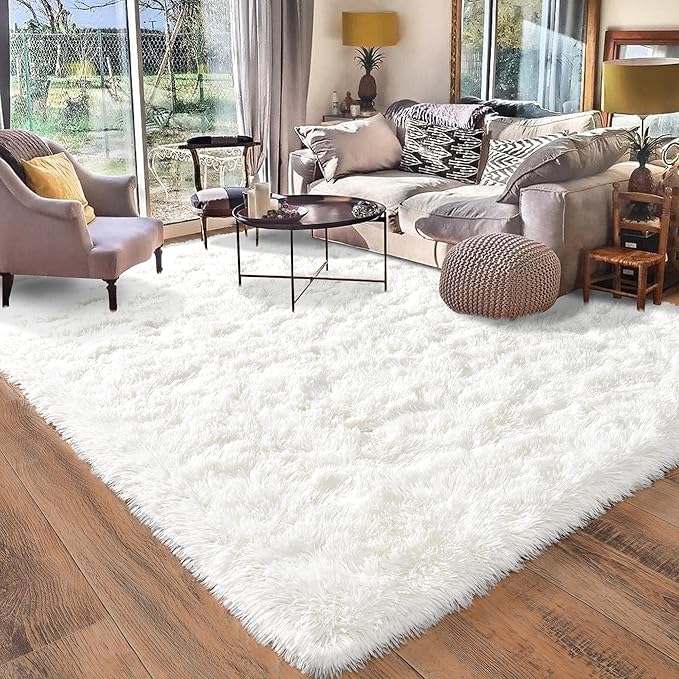 Rugs for Living Room 10x14, Soft Shaggy Modern Shag Area Rug for Bedroom, Upgrade Non-Slip Plush Fluffy Carpet for Kids Boys Girls Room Home Decor Aesthetic, Cream White