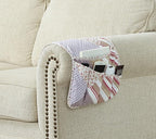 Brilliant Sunshine Pink Rosette and Stripes Patchwork Couch Armrest 5 Pockets Organizer, Slip Resistant Armchair Caddy, Washable Remote Controls Holder, Storage for Magazine, Tablet, Phone, iPad, Rose