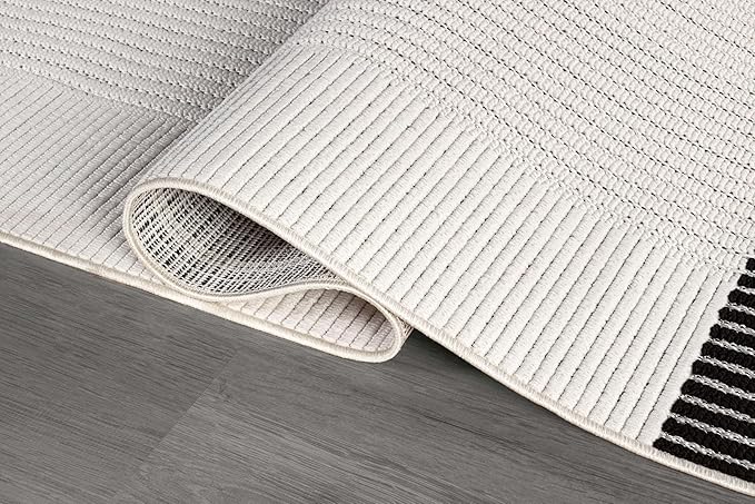 Modern Micro Loop Indoor Area Rugs for Living Room Bedroom Kitchen Geometric Striped Black-White 4x6 Luxury Durable Low and High Pile Non-Shedding Stain Resistant Soft Area Carpet 4 x 6