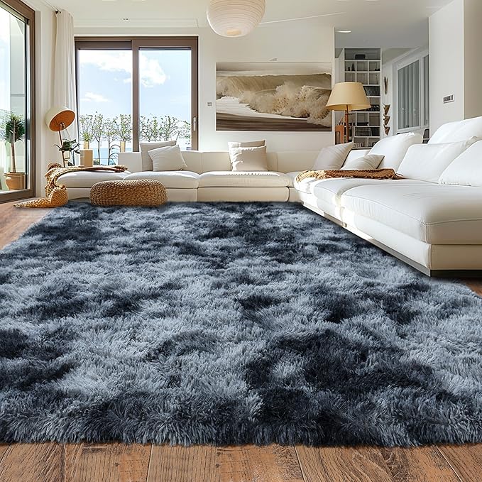 Rugs for Living Room 8x10, Soft Shaggy Modern Shag Area Rug for Bedroom, Upgrade Non-Slip Plush Fluffy Carpet for Kids Boys Girls Room Home Decor Aesthetic, Blue Grey