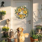 DecorbyHannah Spring Sunflower Summer Wreaths for Front Door Outside All Season, 22 Inch Artificial Collapsible Flower Wreaths with Daisy and Bee, Sunflower Decor for Porch, Wedding Housewarming Gifts