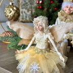 STP GOODS Christmas Decor Collectible Doll 12" Figurine for Home Decor & Holiday Posable Fairy Doll Indoor Christmas Seasonal Decoration Collectible Doll (Fairy in Gold)