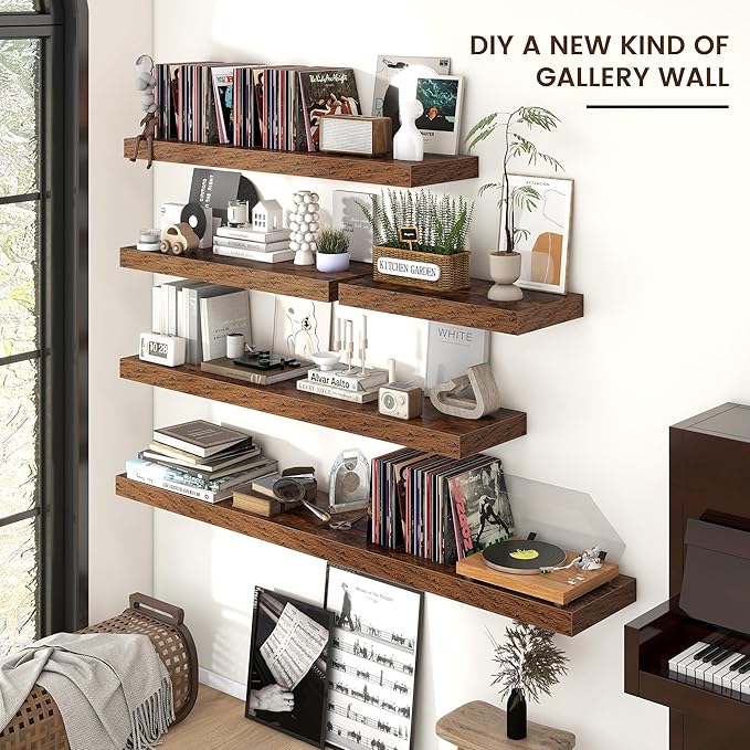 Venusmiles Floating Shelves for Wall, 48 Inch Wide x 12 Inch Deep Floating Shelves, Long Wood Floating Wall Shelf Shelves for Living Room Bathroom Bedroom Kitchen Home - (Brown, 48" W x 12" D x 2" H)