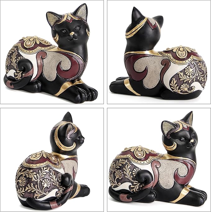 Smadeer Black Cat Statue for Home Decor, Cat Figurines Room Decoration for Bookshelf Office Table, Vintage Matt Small Cat Sculpture Gift for Cat Lovers, Woman Mom Retro Cats Animal