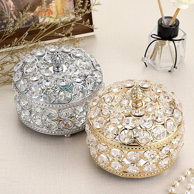 Hipiwe Crystal Mirrored Jewelry Box - Jewelry Trinket Organizer Treasure Box Home Decor Ring Earrings Necklace Storage Holder Chest Keepsake Box,Birthday Christmas Gift for Women, Large