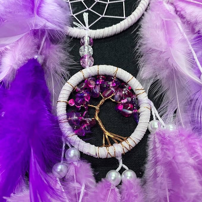 Dream Catchers,Large Dream Catcher Tree of Life Wall Decor,Adult Purple Boho Dream Catcher Wall Decor with Gemstone Hanging Ornament Girls Dorm Room Decor Festival Gift