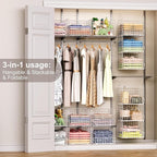 Sonyabecca 3-Tier Hanging Closet Organizer with 5 S Hooks, Closet Shelves for Clothes, Shoes, Handbags, Accessories, Hanging Basket, Closet Storage, Closet System, Closet Organizers and Storage