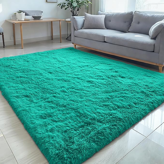 OLANLY 5x7 Machine Washable Large Area Rugs for Living Room, Bedroom, Soft Fluffy Shaggy Bedside Rug, Indoor Floor Carpet for Kids Girls and Boys, Dorms, Nursery, Home Decor Aesthetic, Teal Green