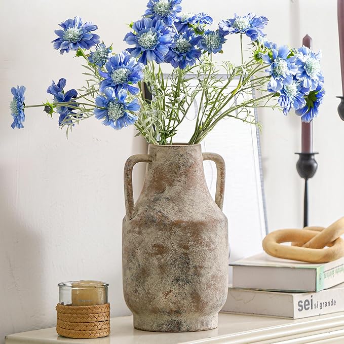 Mitt&Ditt Ceramic Flower Vase with Handles, 11 inch Tall Vase for Centerpieces, Large Decorative Terracotta Vases, Farmhouse Rustic Vases for Home Decor, Living Room, Table, Neutral