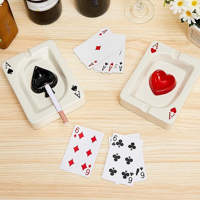 Amylove 2 Pcs Cool Ashtray Creative Poker Ceramic Cigarette Ashtray for Stoners Ceramic Poker Cigarette Accessories for Home Office Stoner Room Decor Men Women Gift Supplies