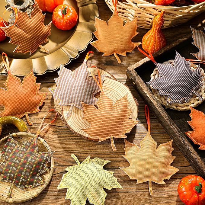 Tudomro 27 Pcs Fall Tree Decoration Autumn Thanksgiving Leaves Tree Ornaments Thanksgiving Decor 3D Felt Leaves Pumpkin Autumn Hanging Ornaments for Home Decor Party Favors(Maple Leaf Style)