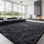 OLANLY 8x8 Machine Washable Large Area Rugs for Living Room, Bedroom, Soft Fluffy Shaggy Bedside Rug, Indoor Floor Carpet for Kids Girls and Boys, Dorms, Nursery, Home Decor Aesthetic, Black