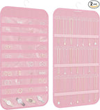 2-Pack Hanging Jewelry Organizer Storage, 40 Pockets 36 Hooks Necklace Earring Necklace Bracelet Ring Organizer, Double - Sided Design, Pink