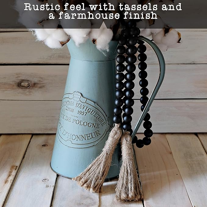 Boho Wood Decorative Beads & Tassel Garland Black