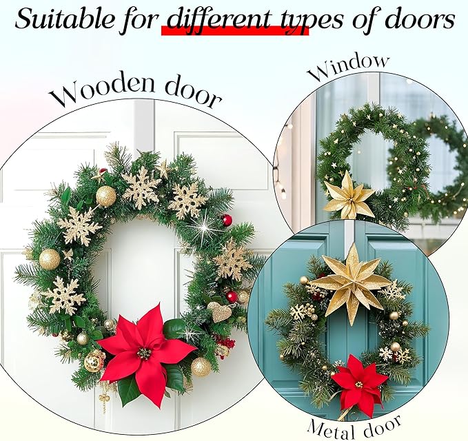 MCFULL 14 in Wreath Hangers for Front Door,Sturdy Metal Wreath Doors Hangers,Over The Door Hooks for Front Porch Decor,White Garland Hooks Holders for Halloween Christmas Decorations2 Packs