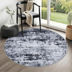 Round Area Rug for Living Room: 5 ft Washable Modern Abstract Soft Thin Rug Indoor Floor No Slip Stain Resistant Carpet for Bedroom Dining Room Farmhouse Nursery Home Office - Black
