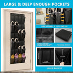 Over The Door Shoe Organizer with 24 Large Breathable Mesh Pockets Sturdy Closet Door Shoe Storage Holder Hanging SimpleHouseware Men Women Kids Shoe Holder for Rack (Black)