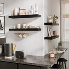 BAMEOS Floating Wall Shelves 24 x 6 Inch – Easy-Install Hanging Shelves with Hardware Included | Modern Decor Shelf for Bathroom, Bedroom & Living Room Storage, Set of 2, Black