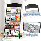 Brochure Display Stand 4 Layer Floor-Standing Magazine Rack Literature Newspaper Catalog Display Holder with Wheels and Top Billboard for Exhibitions,School, Hotel, Hospitals, Offices (Black)
