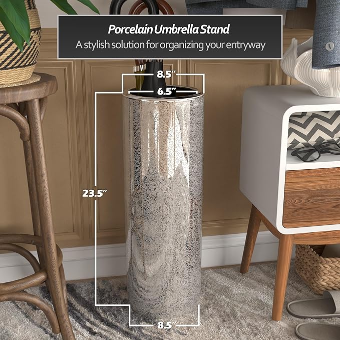 Red Lantern 24" Silver Crackle Umbrella Stand