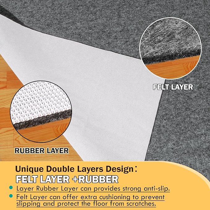 Waterproof Rug Pad, 5x7 ft Under Area Rug Carpet Pad, Non Slip Felt Rug Pads for Hardwood Floors, Keep Carpets in Place Soft and Prevent Rug from Wrinkling or Buckling