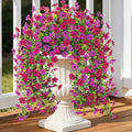 2Pcs Fake Hanging Flowers for Outdoor Decoration Artificial Hanging Flowers Realistic Daisy Plants UV Resistant, Faux Silk Flower for Porch Patio Window Box Outside Decor(Fuchsia Purple)