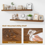 Fun Memories Floating Shelves 48 Inch, Extra Large Wood Shelf Set of 2, Hanging Wall Shelves for Bathroom, Living Room, Kitchen, Bedroom, Walnut