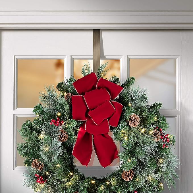Haute Decor Adapt Adjustable Wreath Hanger, Top & Length Adjustable - Antique Brass - Over The Door Wreath Holder That Fits Almost Any Door Size