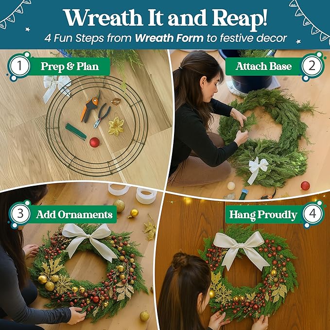 10-Pack 16 Inch Wire Wreath Frame – Round Metal Wreath Form with Ring Design for DIY Crafts, Floral Projects, and Home Decor – Dark Green Wire Frame for Christmas Holiday & Weddings