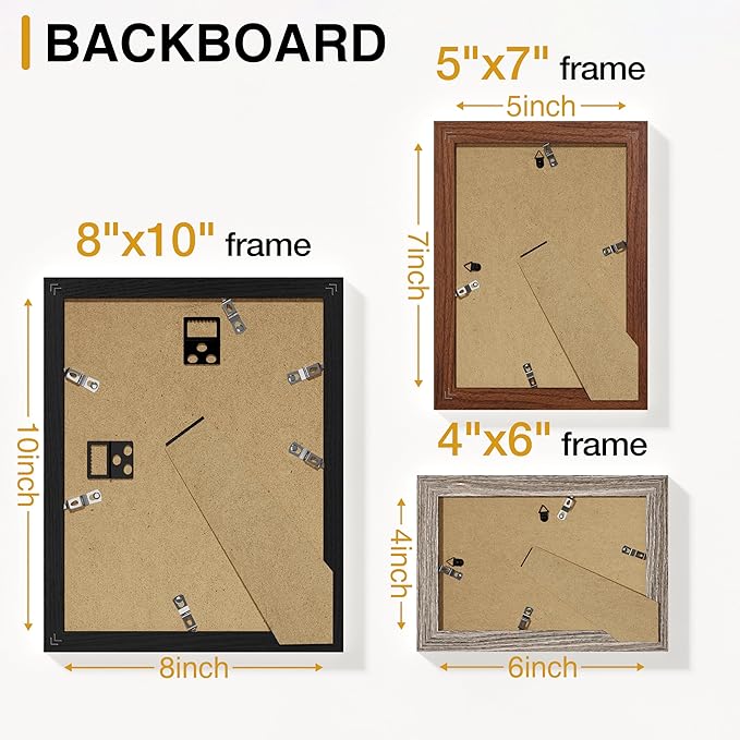 Vittanly 15 Pack Picture Frames Collage Wall Decor for Mounting or Tabletop Display, Gallery Frame Set Including 3pcs 8x10, 6pcs 5x7, 6pcs 4x6, Black, Walnut Brown and Dark Grey