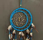 OMA Dream Catcher Wall Hanging, Turquoise Blue Suede Dream Catcher with Tiger Eye Stone and Feathers, Traditional Dreamcatcher Boho Home Decor, Double Ring- Large Size - 28" Long x 9" Diameter