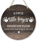 Wall Pediments Shoes Off Sign,Shoes Off Sign for Front Door,Since Little Fingers Touch Our Floor Door Sign,Please Take Your Shoes Off Sign,9.8x9.8 Inches（07）