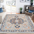 U'Artlines Boho Vintage Area Rug 5x7 Machine Washable Low Pile Soft Floor Carpet Non Slip Non Shedding Accent Rug for Living Room Bedroom Entryway Dining Room Office Orange＆Blue