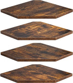 Fun Memories Corner Shelf Wall Mount, Floating Corner Shelves, Set of 4 Corner Wall Shelf Organizer, Rustic Wood Wall Storage Display Shelves for Living Room Bedroom Bathroom Kitchen, Rustic Brown