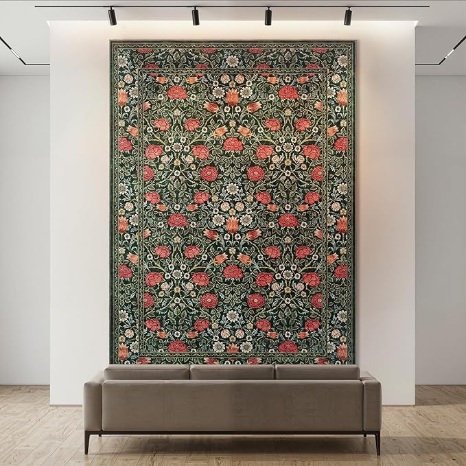 GarveeHome Green Vintage Floral Washable 6x9 Area Rugs for Living Room Boho Botanical Retro Rug Low Pile Stain Resistance Non Slip Carpet for Bedroom Nursery Dining Room