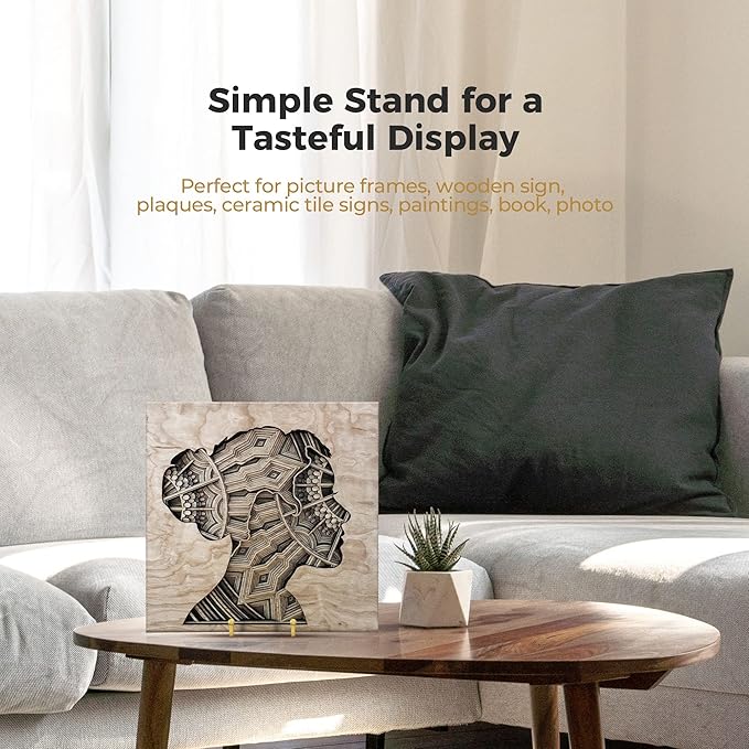 TR-LIFE Plate Stands for Display - 6 Inch Plate Holder Display Stand + Metal Frame Holder Stand for Picture, Decorative Plate, Photo Easel, Tabletop Art (Gold 2 Pack)