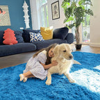 OLANLY 2x8 Machine Washable Runner Rugs for Hallway, Soft Fluffy Shaggy Bedside Rugs for Bedroom, Living Room, Indoor Floor Carpet for Kids Girls and Boys, Home Decor Aesthetic, Bright Blue