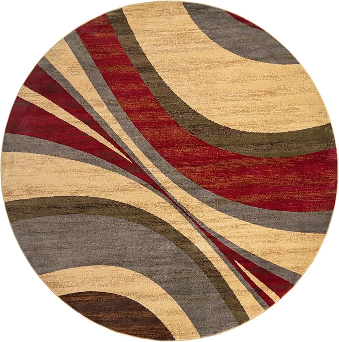 Unique Loom Barista Collection Area Rug - Ngada (10' Round, Beige/Red)