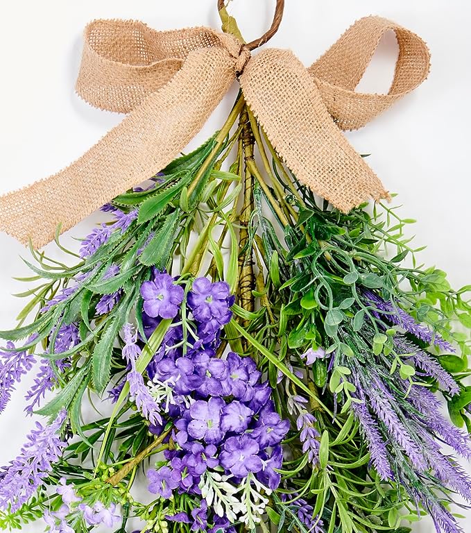 32" Artificial Spring Lavender and Green Leaves Teardrop Swag