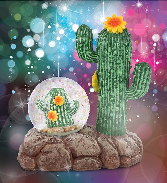 CoTa Global Cactus Snow Globe - Magical Rainbow Water Globe Figurine with Sparkling Glitter, Collectible Novelty Ornament for Home Decor, for Birthdays, Christmas, and Valentine - 45mm