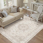 Beige Area Rug 5x8 Washable Living Room Carpet Vintage Non Slip Soft Bedroom Indoor Office Retro Low Pile Thin Oriental Medallion Large Rug for Dining Room Bathroom Kitchen