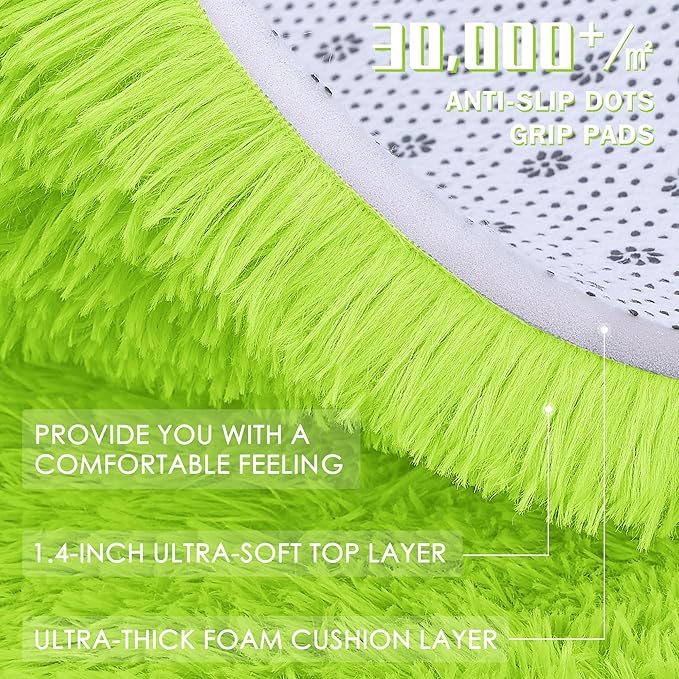 OLANLY 2x3 Machine Washable Small Bedside Rug, Soft Fluffy Shaggy Entryway Throw Rugs for Bedroom, Living Room, Indoor Floor Carpet for Kids Girls and Boys, Home Decor Aesthetic, Lime Green