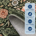GarveeHome Dark Green Vintage Floral Washable 5x7 Area Rugs for Living Room Boho Botanical Retro Rug Low Pile Stain Resistance Non Slip Carpet for Bedroom Nursery Dining Room