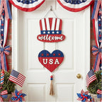 Valery Madelyn 4th of July Wreath, Patriotic Wreath for Front Door, Red White and Blue Top Hat and Heart Wall Signs for Memorial Day Independence Day USA 250th Anniversary, 22 inch