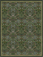 Moynesa Floral 9x12 Area Rug, Green Washable Living Room Rug, Boho Large Dining Room Rug, Non Slip Ultra Thin Botanical Soft Floor Carpet for Bedroom Home Office Farmhouse, Green