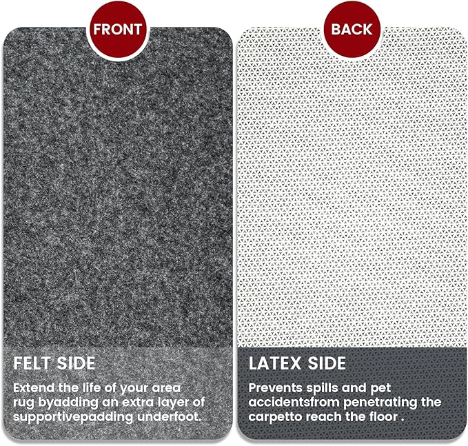 Waterproof Rug Pad, 2x10 ft Area Rug Non-Slip Carpet Pad, 1/4" Thick Non-Slip Rug Pads for All Floors and Finishes, Felt Pad for Hardwood Floors, Keeps Carpets in Place Soft and Safe
