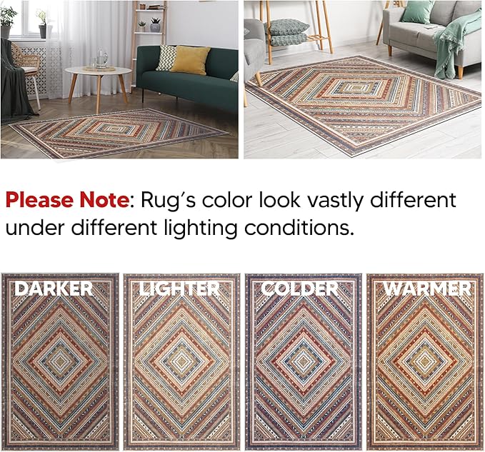 Keen Home Design 5x7 Rug - Machine Washable Area Rug with Non-Slip Backing, Ideal for Living Room, Dining Room, Bedroom - Vintage, Easy Clean, Durable, Low Pile Rug - (5' x 7')