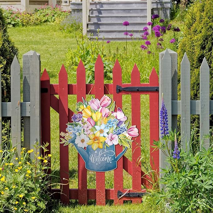 Juexica Spring Decorations for Home Spring Wreaths for Front Door Welcome Sign Flowers Door Hanger Decorations Rustic Flower Wall Decor Easter Party Outdoor Indoor Home Decor