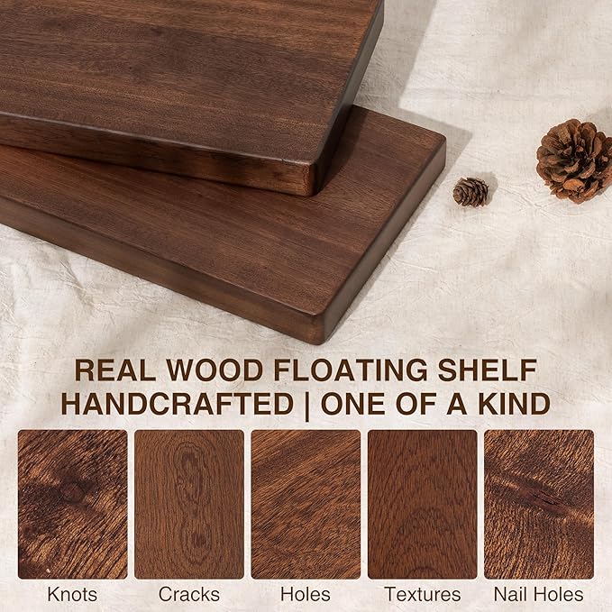 36 Inch Floating Shelves, Solid Wood Wall Shelves, 8 Inch Deep Floating Shelf – for Bathroom, Bedroom, Living Room, Kitchen, Home Decor & Storage, Heavy-Duty Wooden Shelf Wall-Mounted, Set of 2
